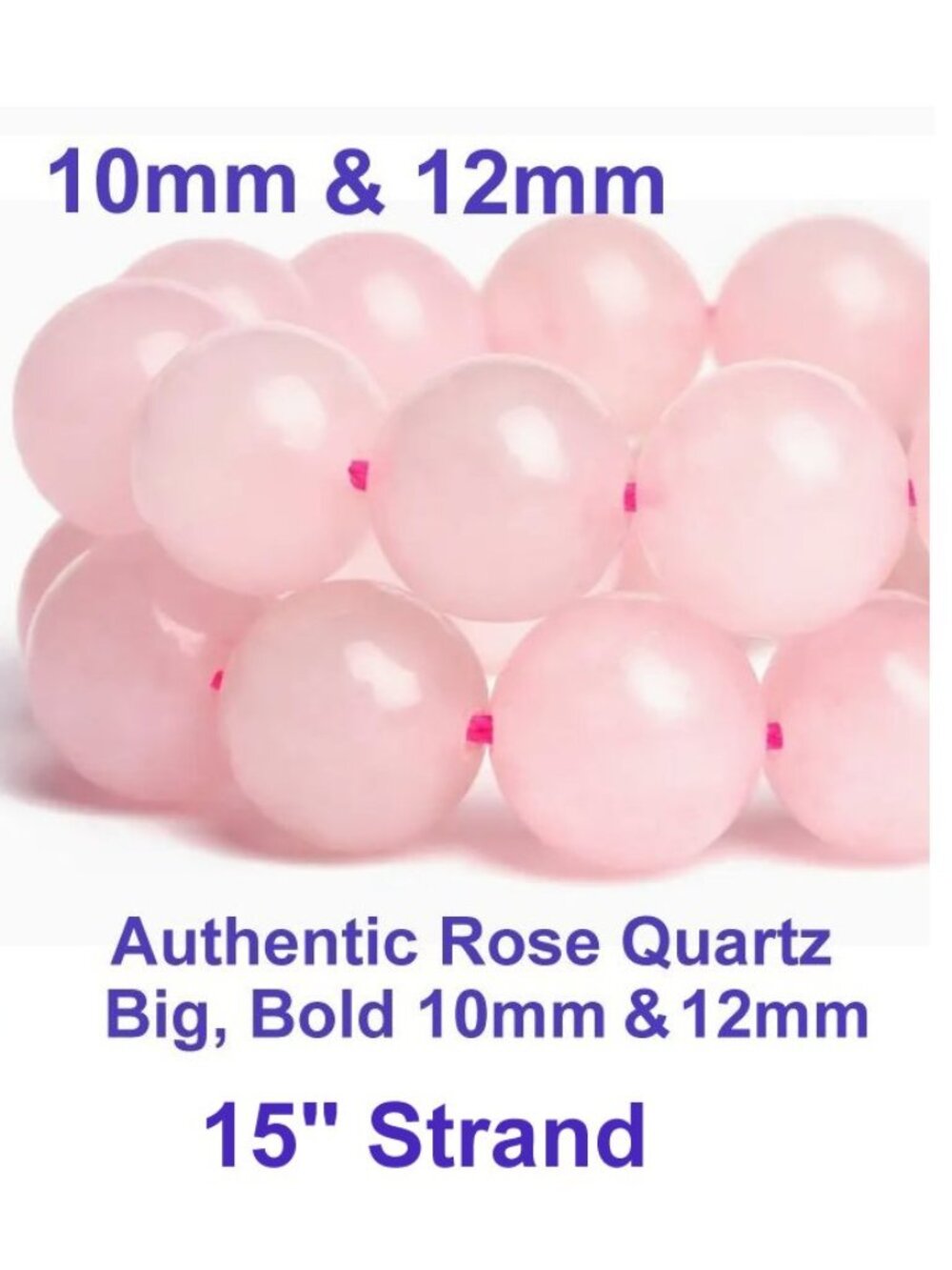 Rose Quartz Beads Natural Gemstone  Big, Bold, Beautiful 10mm  15" Strand